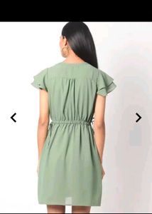 Chic Sage Green Ruffle Sleeve Dress