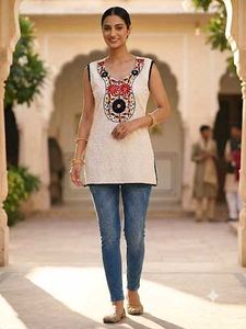 Embroidered Off-white Kurta Top 🤍