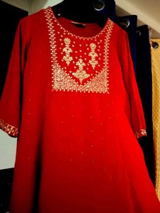 Red &amp; Gold Embellished Kurti