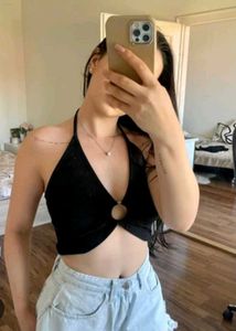 Black Halter Neck Crop Top