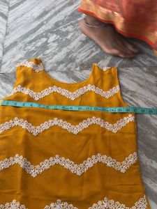 Yellow Embroidered Sleeveless kurti