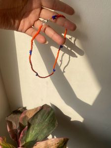 Orange And Blue Small Beads Mala