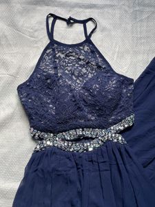 Navy Blue Lace &amp; Embellished Dress