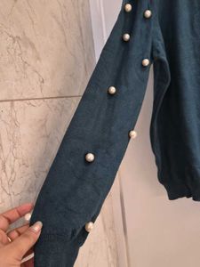 Pearl Detail Teal Sweater