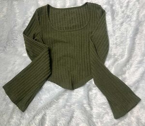 Ribbed Bell Sleeve Crop Top