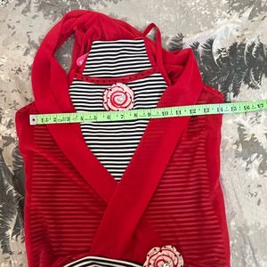 Stylish Red top n bottom set with Striped Accents