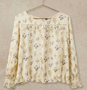 Cream Floral Print Long Sleeve Top