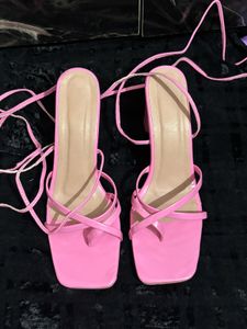 Pink Lace-Up Strappy Heels
