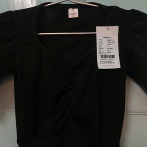 Korean New Branded Sweetheart Neck Black Crop Top