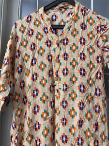 Beige Printed Kurta