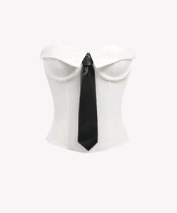 White Corset Top with Black Tie