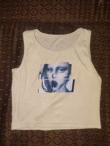 Cream Mona Lisa Graphic Tank Top