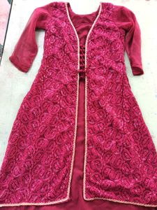 Maroon Attached Jacket Kurta and trouser (set)