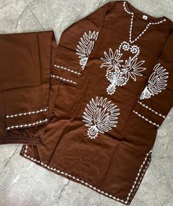 Brown Co-ord Set with White Embroidery