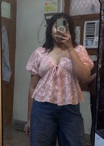 Chic Pink Floral Peplum Top