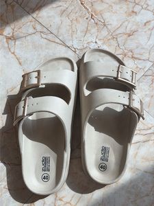 Cream Double Strap Slides