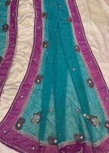 Stunning Teal & Purple Embellished Saree
