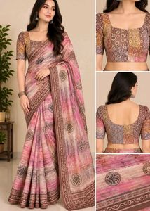 Elegant Pink Printed Saree with Blouse