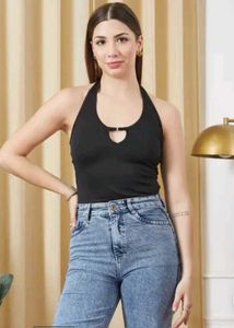 Shein Halter Neck Sleeveless Front Cut-Out Leotard