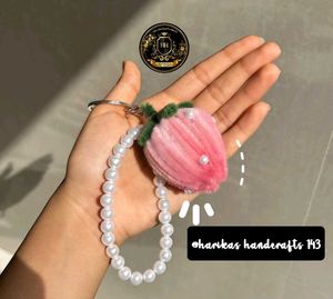 Handmade Flower Keychain with Pearl Strap