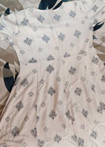 White &amp; Navy blue Printed Anarkali Kurta
