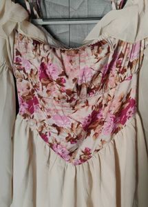 Cider Floral Corset Sheer Sleeve Dress