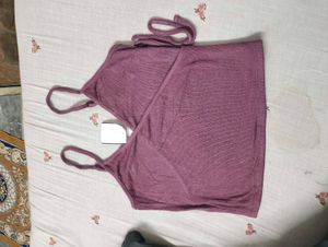 Mauve Ribbed Wrap Tank Top