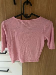 Cute Pink Ribbed Crop Top