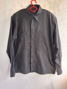 Men's Dark Grey Embroidered Shirt