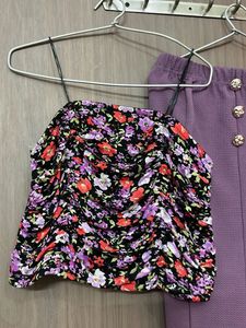 Floral Crop Top &amp; Bell Bottom Pants Set