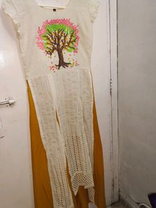 New Mustard And Cream Color Dress