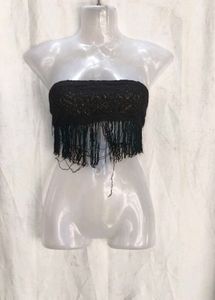 I. Black Lace Fringe Tube Top