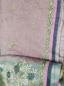 Baby Pink Gray Cotton Saree Like New No Blouse