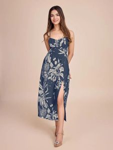 Floral printed dress slit cut