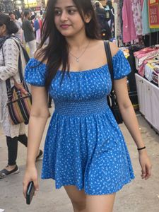 Blue Floral Off-Shoulder Mini Dress – UK 12