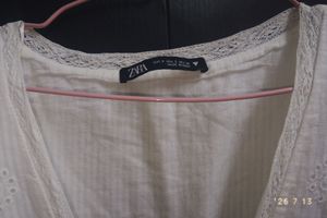 ZARA White Cotton Midi Dress