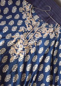 Embroidered Navy Blue Kaftan Kurta