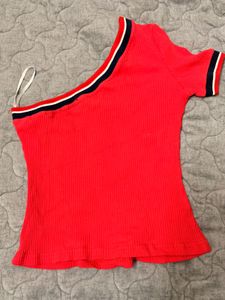 Red One-Shoulder Ribbed Top