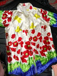 Vibrant Floral Print Satin Top