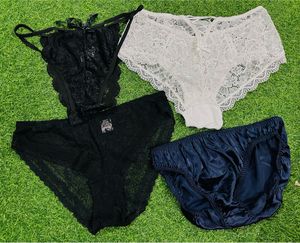 L size Lace & Satin Panties - Pack of 4