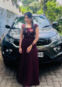 Elegant Maroon Embroidered skirt and top