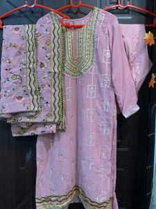 Embroidered Pink Kurta Set with Dupatta