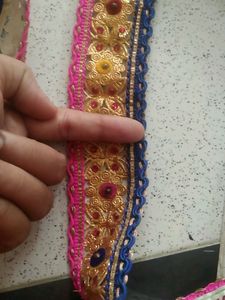 Pink And Royal Blue Jari Lace With Kundan