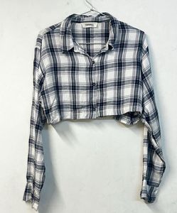 Cropped Plaid Button-Up Shirt