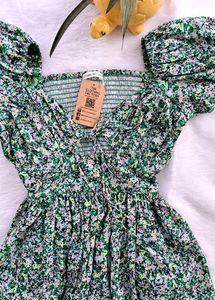 Floral Green Flared Dress