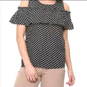 Chic Polka Dot Cold Shoulder Top