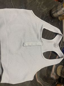 White Ribbed Sports Bra with Zipper