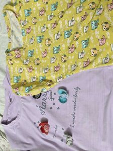 Cute Owl Print Yellow T-Shirt and purple T Shir