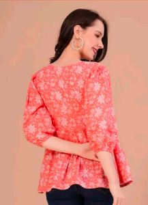Chic Orange Floral Tunic Top