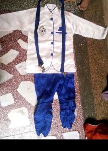 Boys White Kurta with Blue Pyjama Set